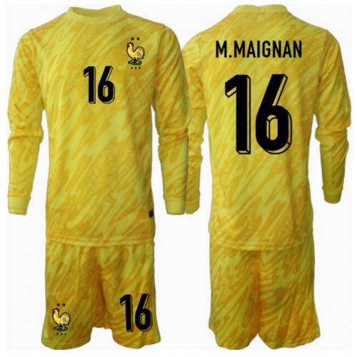 Fotballdrakt Barn Frankrike Mike Maignan #16 Keeper Hjemmedraktsett EM 2024 Langermet (+ Korte bukser)